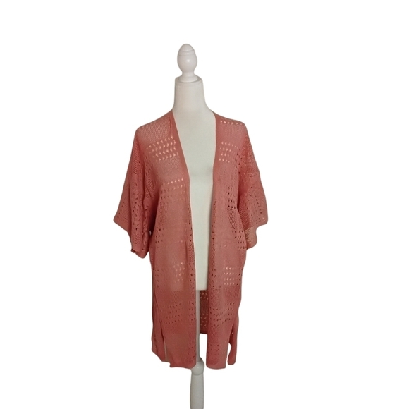 Lauren Conrad Sweaters - Lauren Conrad Women's Coral Short Sleeve Long Open Front Light Cardigan One Size